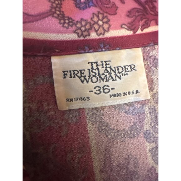 Fire Islander Woman Vintage 70s Floral Striped Polyester Button-Up Shirt Siz 36 - Picture 2 of 5